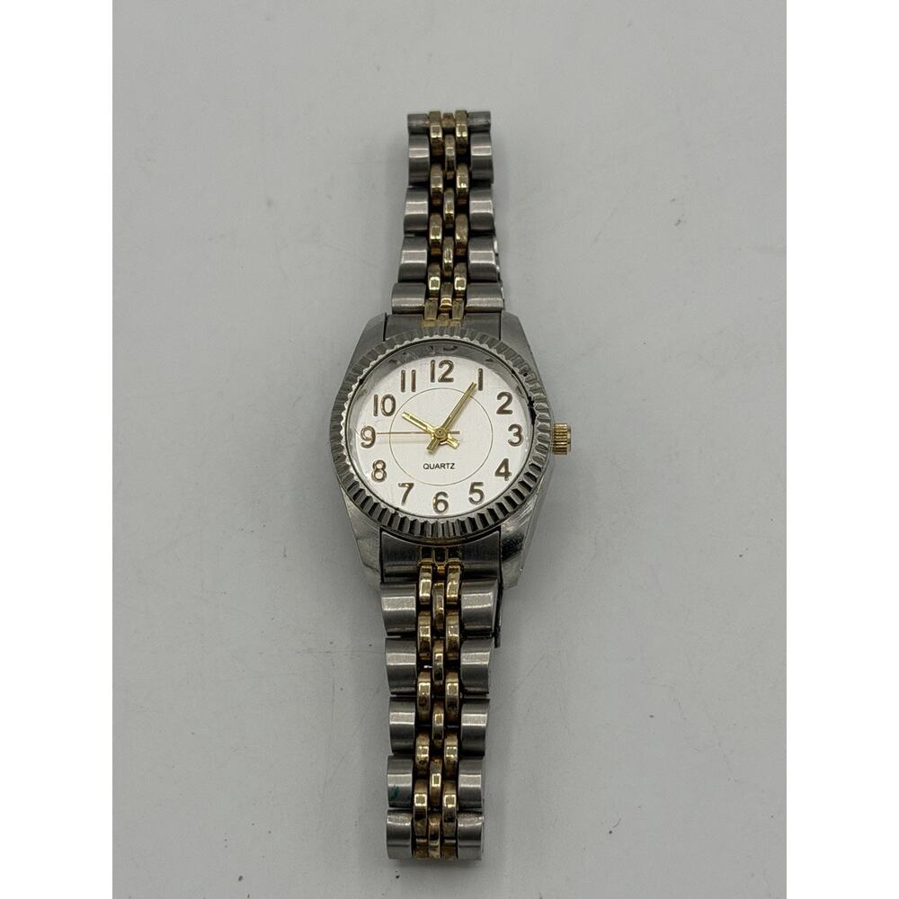 Silver & Gold Toned Stainless Steel Women’s Watch Needs Battery/Service Fluted